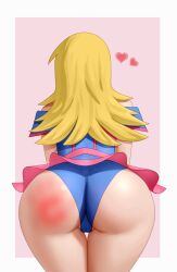 1girls alternate_version_available ass ass_focus backboob big_balls big_butt blonde_hair clothed_female dark_magician_girl duel_monster fat_ass female female_only fully_clothed hearts huge_ass huge_butt leotard long_hair solo solo_female spank_marks standing thick_thighs thighs whargleblargle yu-gi-oh!