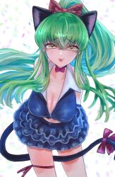 alternate_costume big_breasts c.c. catgirl cleavage code_geass female green_hair q_(f72637285) yellow_eyes