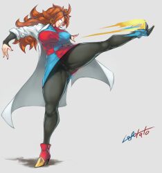 1girls android_21 android_21_(human) big_ass big_breasts big_butt brown_hair camel_toe cameltoe dragon_ball dragon_ball_fighterz dragon_ball_super dragon_ball_z earrings female female_focus female_only glasses heels high_heels huge_breasts kicking labcoat lapotato8 large_breasts leggings long_hair minidress miniskirt nipple_bulge nipples nipples_visible_through_clothing pattern_clothing pussy_visible_through_clothes raised_leg shounen_jump skirt solo solo_female solo_focus thick_ass thick_thighs tight_clothing tights