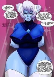 big_breasts blue_eyes blue_skin high_heel_boots highleg_leotard holly_blue_agate mrestella steven_universe thick_thighs voluptuous white_hair