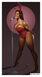 1girls artist_name beauty_mark big_breasts black_pinup_project breasts brown_body brown_skin bunny_ears bunny_girl bunnysuit busty dark-skinned_female dark_hair dark_skin digital_drawing_(artwork) digital_media_(artwork) female hair hips hourglass_figure legs lips lipstick mature mature_female megan_thee_stallion microphone mole mole_under_eye rapper real_person singer thick_legs thick_lips thick_thighs thighs tongue tongue_out voluptuous waist wide_hips