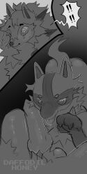 2boys 2d blowjob canine canine_penis comic daffodil_honey_(artist) knot lucario lycanroc male male_only pokemon pokemon_(species) wolf