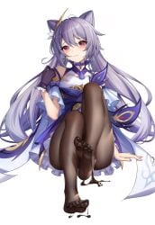 artist_request chocolate chocolate_on_foot feet genshin_impact keqing_(genshin_impact) painted_nails painted_toenails pantyhose tights