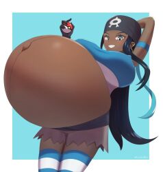 1girls arms_behind_back belly big_belly big_breasts breasts dark-skinned_female dark_skin female huge_breasts kakuajialter large_belly nessa_(pokemon) nintendo nipple_bulge pokemon pokemon_rse pokemon_ss pregnant team_aqua