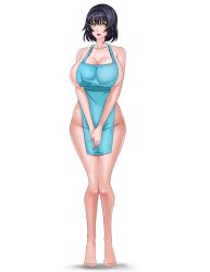 black_hair brainwashing breasts cleavage female femsub happy_trance hi_res large_breasts looking_at_viewer mind_control naked_apron neo-izayoi seika_kohinata spiral_eyes symbol-shaped_pupils thick_thighs wide_hips yellow_eyes yu-gi-oh! yu-gi-oh!_gx