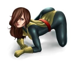 1girls ass ass_up brown_hair female female_focus female_only fully_clothed hair_over_one_eye kitty_pryde long_hair mafer marvel marvel_comics non-nude sfw shadowcat solo solo_female solo_focus white_background x-men