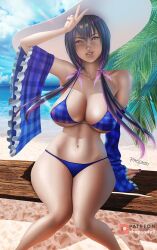 1girls 2022 alternate_version_available artist_signature beach bikini blue_bikini breasts hina_misora long_hair patreon patreon_username peace_sign realistic rhapsodyillustration signature thighs v virtual_youtuber wactor wactor_es wactor_production