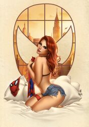 female jean_shorts jeans marvel mary_jane_watson mike_krome no_nude pinup spider-man_(series) ula_mos