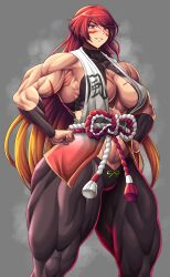 1girls abs absurd_res bare_shoulders biceps big_muscles breasts busty female fuma_kotaro_(tenkaichi) hi_res long_hair looking_at_viewer muscles muscular_arms muscular_female muscular_thighs purple_eyes red_hair scar serratus_anterior smile solo tenkaichi_nihon_saikyou_bugeisha_ketteisen thick_thighs toothbrushking