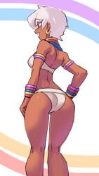 1girls african african_female ass back bracelets calves clothed cragscleft dark-skinned_female earrings elena_(street_fighter) female short_hair street_fighter white_hair