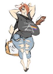 anthro big_breasts breasts clothed clothing dullvivid electric_guitar female guitar huge_breasts lammy_lamb musical_instrument parappa_the_rapper pink_floyd ripped_clothes ripped_clothing ripped_jeans ripped_pants solo sony_interactive_entertainment tagme um_jammer_lammy