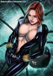 big_breasts black_widow_(marvel) bodysuit boobs boots breasts cedric_humbert female marvel natasha_romanoff no_nude non_nude spandex spider