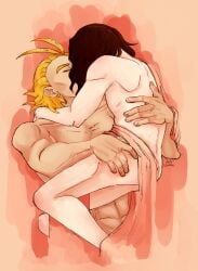 2boys all_might completely_nude_male gay male/male male_only my_hero_academia nude nude_male pale-skinned_male shouta_aizawa toshinori_yagi yaoi