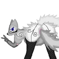 animated anthro belly blue_eyes canid canine canis digital_media_(artwork) duo female fluffy fox fur genitals kick latex looking_at_viewer low_res lunaris male male/female mammal oriental pixel_(artwork) pixel_animation presenting pussy stomach_bulge struggling taunting tera theunitybeast unbirthing vaginal_penetration vore white_body white_fur wolf