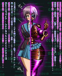 ass_expansion bimbo bimbofication brainwashing breast_expansion corruption cybernetic_corruption dark-skinned_female female fully_clothed ganguro gyaru gyarufication huge_ass huge_breasts japanese_text lip_expansion mid-transformation my_(artist) nagato_yuki navel nipples personality_change reality_change reality_revision school_uniform schoolgirl suzumiya_haruhi_no_yuuutsu tattoo tech_control text thick_thighs thigh_expansion transformation translation_request wide_hips