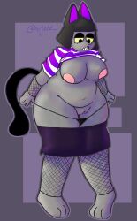 anthro areola big_breasts black_hair bottomwear breasts clothed clothing clothing_lift curvaceous curvy_figure digital_media_(artwork) domestic_cat exposed_breasts eyelashes eyeliner eyeshadow feet felid feline felis female fingers fishnet fishnet_armwear fishnet_clothing fishnet_legwear fur genitals grey_body grey_fur hair hi_res huge_breasts huge_thighs kiki_(nyta) legs_together legwear looking_down makeup mammal mostly_nude navel nipples nude panties panties_around_legs panties_down partially_clothed pattern_clothing pattern_shirt pattern_topwear pencil_skirt pulling_down_underwear purple_clothing purple_shirt purple_topwear pussy raised_clothing raised_shirt raised_topwear shirt shirt_lift signature simple_background skirt skirt_around_leg skirt_down slightly_chubby solo standing striped_clothing striped_shirt striped_topwear stripes thick_thighs toes topwear underwear underwear_down undressing voluptuous watermark wide_hips wyre_(artist) yellow_sclera