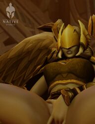 1girls blizzard_entertainment eyir gold_skin masturbation nativestudio solo solo_female tagme thighs titan val'kyr valkyrie warcraft warrior warrior_(warcraft) wings world_of_warcraft