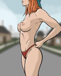 1girls bare_shoulders cleavage collarbone erect_nipples female female_focus female_only femsub grand_theft_auto grand_theft_auto_online gta_online_female_character large_breasts long_hair orange_hair solo summer theivoryfox thong