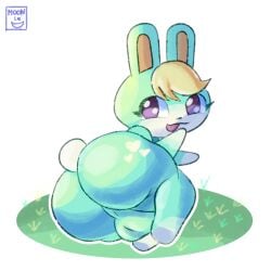 1boys 1femboy absurd_res animal_crossing anthro ass balls ballsack big_ass big_butt blonde_hair bottomless femboy from_behind fur furry genitals girly grass grass_field hair hi_res huge_ass huge_butt lagomorph leporid looking_at_viewer looking_back looking_back_at_viewer male male_only mammal moonix_xero nintendo rabbit sasha_(animal_crossing) thick_thighs trap twerking video_games watching