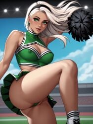 1girls ai_generated ass ass ass_focus breast breasts breasts cheerleader cheerleader_outfit cheerleader_uniform cleavage curvaceous curvaceous_body curves curvy curvy_body curvy_female curvy_figure exposed exposed_ass exposed_breast exposed_breasts exposed_butt female female female_only green_eyes hairband hourglass_figure infiniteskull inner_sideboob light-skinned_female light_skin nipples nipples_visible_through_clothing oc original_character platinum_blonde_hair sideboob skirt solo solo_female voluptuous voluptuous_female