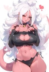 1girls ai_generated android_21 black_bra black_legwear black_panties bra breasts cat_cutout cat_ear_panties cat_lingerie choker cleavage cleavage_cutout depressu dragon_ball dragon_ball_fighterz dragon_ball_z earrings frills heart imminent_sex jewelry large_breasts long_hair looking_at_viewer majin_android_21 meme_attire messy_hair navel panties pink_skin pointy_ears red_eyes side-tie_panties solo stomach tail underwear white_hair