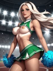 1girls ai_generated areola areolae ass ass ass_focus breast breasts breasts breasts_out cheerleader cheerleader_outfit cheerleader_uniform curvaceous curvaceous_body curves curvy curvy_body curvy_female curvy_figure exposed exposed_ass exposed_breast exposed_breasts exposed_butt exposed_nipple exposed_nipples female female female_only green_eyes hairband hourglass_figure infiniteskull light-skinned_female light_skin nipple nipples oc original_character platinum_blonde_hair skirt solo solo_female voluptuous voluptuous_female