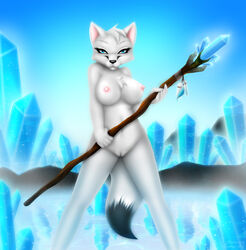 arctic blue breasts canine crystal female female_fox fox fur furry_ears furry_tail hi_res solo tail whitmaverick