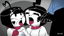 1boy 2boys animated big_breasts bonbon_(derpixon) breasts chuchu_(derpixon) cum cum_on_body cum_on_face derpixon feminine gif male mime_and_dash toony