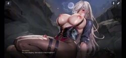 aeons_echo animated big_breasts cum leggings moaning nutaku tagme thick_thighs thigh_highs thigh_job thighhighs uruanna_(aeons_echo) video white_hair