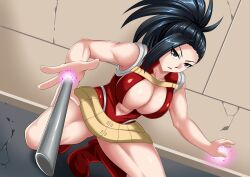 1girls big_breasts black_hair breasts cleavage collarbone exposed_shoulders female hero_outfit_(mha) large_breasts momo_yaoyorozu my_hero_academia sleeveless sleeveless_shirt solo wavelevel5