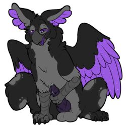 avian balls beak black_body blush feathered_wings feathers feral genitals gryphon knot male male_only mythological_avian mythological_creature mythology penile_spines penis purple_eyes rigel_(draskmacaw) solo symrea telegram_sticker wings