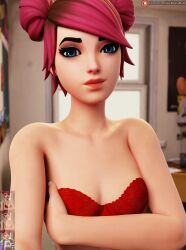 1girls 3d blue_eyes bra darkbahamuth female fortnite light-skinned_female light_skin lingerie looking_at_viewer petite pink_hair pinup red_hair selfie skye_(fortnite) small_breasts solo summer_skye_(fortnite) teenager tied_hair young younger_female