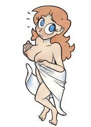 1girls blush breasts campcunnilingus embarrassed female nude tagme towel wardrobe_malfunction white_background