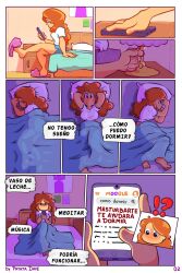 1girls arms_behind_head bed bed_sheets bedroom big_breasts blue_eyes cellphone comic comic_page curly_hair cute cute_face feet female female_focus female_only front_view keyla_(patatadave) masturbation nice_ass oc orange_hair original_character page_2 page_number patata_dave sitting_on_bed spanish_text