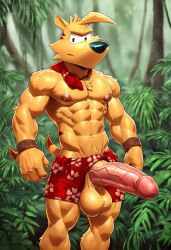 abs ai_generated balls big_balls big_penis cantsleep96 erection forest huge_balls huge_cock male male_only marsupial muscular muscular_male pecs penis shorts tail thylacine ty_the_tasmanian_tiger ty_the_tasmanian_tiger_(series)