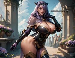 ai_generated armor big_ass big_breasts camilla_(fire_emblem) cleavage fire_emblem gloves hair_over_one_eye huge_breasts purple_hair stable_diffusion thick_thighs vilacrym