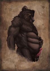 1boy bear brown darthiawolf male male_only penis precum solo ursine_penis