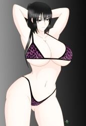 big_breasts black_hair leopard_print leopard_print_bikini noir-black-shooter tachibana-san-chi_no_dansei_jijou tachibana_yuika