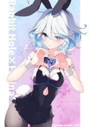 1girls 2d 2d_(artwork) alternate_costume artist_request black_bunny_ears black_bunnysuit blue_eyes blue_hair blush bunny_ears bunnysuit embarrassed_female female female_focus female_only front_view furina_(genshin_impact) genshin_impact hair_over_one_eye heart_hands heterochromia high_resolution highres hoyoverse light-skinned_female light_skin looking_at_viewer mihoyo petite petite_body petite_female rabbit_hole_(deco*27/caststation) rabbit_hole_(vocaloid) short_hair slim_girl small_breasts solo solo_female solo_focus standing tight_clothing two_tone_hair white_hair young younger_female