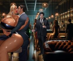 1girls 2boys 2boys1girl ai_generated bar barely_clothed bimbo bimbo_body bimbo_lips blonde_hair blue_eyeshadow breasts_bigger_than_head champagne cheating cheating_wife closed_eyes cocktail_cuckolds cuckold cuckolding dry_humping formal_wear french_kiss gigantic_breasts gigantic_thighs grinding grinding_on_penis grinding_through_clothes head_turned holding_hands huge_ass huge_breasts huge_cleavage huge_thighs infidelity jewelry kissing lipstick long_blonde_hair long_fingernails long_hair lounge nai_diffusion passionate_kiss red_lipstick red_nails shiny_skin short_skirt sideboob slit_dress slit_skirt slutty_outfit tanned_female tongue_kiss tube_top tv_show underboob wealthy_female wedding_ring