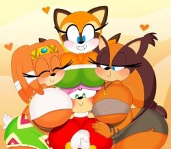 3barts 4girls amy_rose big_ass big_breasts blush fat_ass flustered heart-shaped_pupils lesbian marine_the_raccoon multiple_girls sega skirt sonic_(series) sonic_adventure sonic_boom sonic_rush_adventure sonic_the_hedgehog_(series) sticks_the_badger sweating tagme tikal_the_echidna yuri