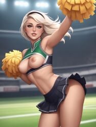 1girls ai_generated areola areolae ass ass ass_focus breast breasts breasts breasts_out cheerleader cheerleader_outfit cheerleader_uniform curvaceous curvaceous_body curves curvy curvy_body curvy_female curvy_figure exposed exposed_ass exposed_breast exposed_breasts exposed_butt exposed_nipple exposed_nipples female female female_only green_eyes hairband hourglass_figure infiniteskull light-skinned_female light_skin nipple nipples oc original_character platinum_blonde_hair skirt solo solo_female voluptuous voluptuous_female