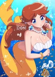 breasts dooon_chaaan female female_only mario_(series) mermaid mermaid_tail nintendo princess_daisy solo tagme tail watermark yellow_tail