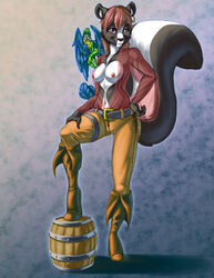 barrel boots breasts brindle ear_piercing earring female micro parrot piercing pirate skunk