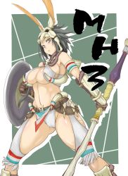 big_breasts bone_(armor) midriff monster_hunter senbei_(avocadochaya) skimpy thick_thighs