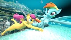 2girls 3d anthro barefoot beach big_breasts breast breasts cub daemont92 feet female female_only flat_chest freediving friendship_is_magic hasbro my_little_pony naked navel nipples nude ocean pegasus pony rainbow_dash_(mlp) scootaloo_(mlp) sea skinny_dipping source_filmmaker swimming tagme underwater water young