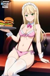 ai_generated blonde_hair boku_no_kokoro_no_yabai_yatsu green_eyes hamburger hanzawa_yurine pink_bra pink_panties