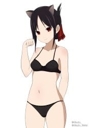 1girls animal_ears arm_behind_back bare_arms bare_belly bare_chest bare_midriff bare_shoulders bare_skin bare_thighs belly belly_button black_bra black_hair black_hair_female black_panties black_underwear blush blush blush_lines blushing_female bra breasts cat_ears collarbone dot_nose dsuzu elbows female female_focus female_only fingernails fingers groin hair_ribbon hand_behind_back head_tilt high_resolution highres kaguya-sama_wa_kokurasetai_~tensai-tachi_no_renai_zunousen~ legs light-skinned_female light_skin long_hair looking_at_viewer naked naked_female navel nude nude_female panties parted_bangs petite petite_body petite_breasts petite_female petite_girl red_eyes red_eyes_female red_hair_ribbon red_ribbon ribbon schoolgirl shinomiya_kaguya shoulders simple_background slender_body slender_waist slim_girl slim_waist small_breasts smile smiling smiling_at_viewer solo standing student teenage_girl teenager thick_thighs thighs thin_waist tilted_head underwear upper_body v-line white_background wide_hips