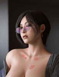 1girls 3d 3d_(artwork) ada_wong birthmark bob_cut breasts capcom earrings female female_focus female_only hi_res high_resolution highres large_breasts lipstick lipstick_mark parted_lips pink-tinted_eyewear purple-tinted_eyewear resident_evil resident_evil_2 resident_evil_2_remake round_sunglasses short_hair simple_background solo solo_female solo_focus sunglasses tinted_eyewear vexonair