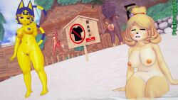 3d animal_crossing ankha ass audie_(animal_crossing) breasts crying isabelle_(animal_crossing) koikatsu nude poly_(artist) pussy sable_able tagme